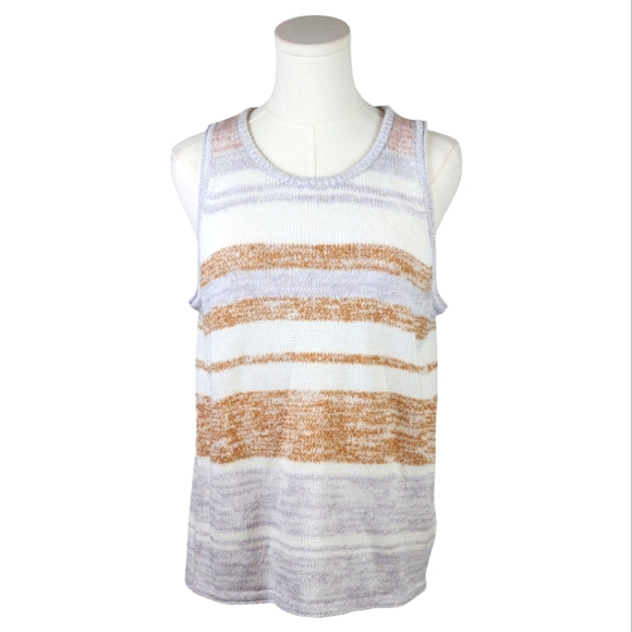 Splendid Artisanal Knit Tank Top XL Striped Marled Cotton Blend Sleeveless Shirt - Picture 1 of 8